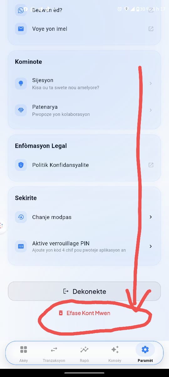 Etap 3 - Bouton Efase Kont Mwen